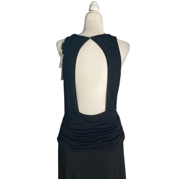 Paula Hermanny Black Maxi Dress NWT Evening Gown with Deep V Neck Open Back - Picture 9 of 11